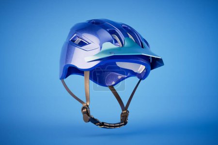 Photo for Blue bicycle helmet isolated on blue background. 3d render. - Royalty Free Image