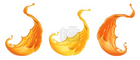 Téléchargez les photos : Illustration d'éclaboussures de liquide orange tombant vers le bas dans 3 nuances différentes - en image libre de droit