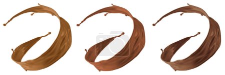 Téléchargez les photos : Illustration de jet de chocolat avec flux courbé en 3 nuances différentes - en image libre de droit