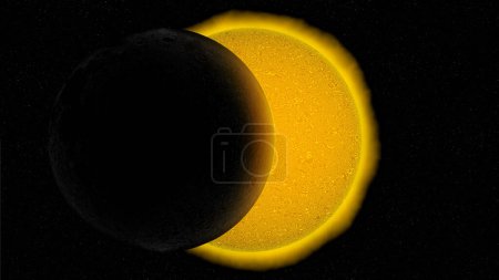 Éclipse solaire, la lune qui transite entre le soleil et la planète Terre. Illustration 3d