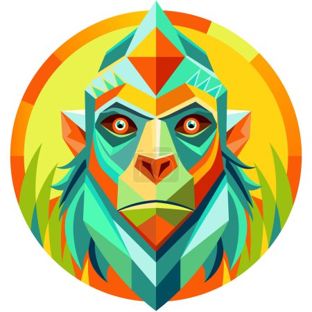 Téléchargez les photos : Vue de face du masque africain en forme de tête de gorille dans un style géométrique avec des couleurs chaudes - en image libre de droit