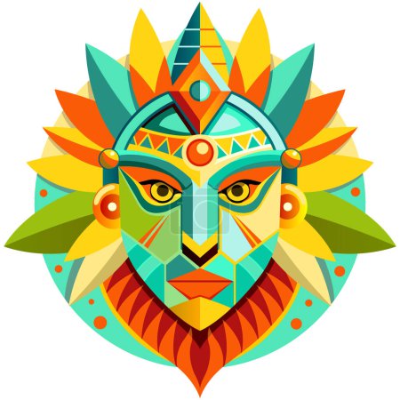 Téléchargez les photos : Vue de face du masque homme africain dans un style géométrique avec des couleurs chaudes - en image libre de droit