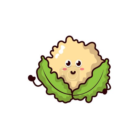 Téléchargez les illustrations : Funny cute happy cauliflower characters bundle set. Vector kawaii line cartoon style illustration. Cute cauliflower mascot character collection - en licence libre de droit