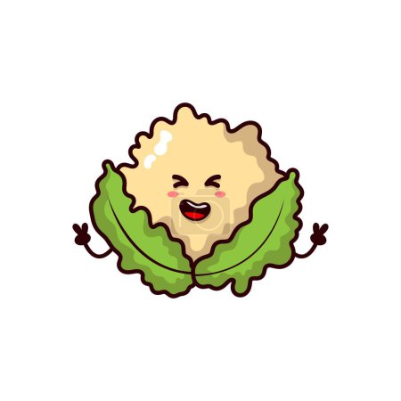 Téléchargez les illustrations : Funny cute happy cauliflower characters bundle set. Vector kawaii line cartoon style illustration. Cute cauliflower mascot character collection - en licence libre de droit