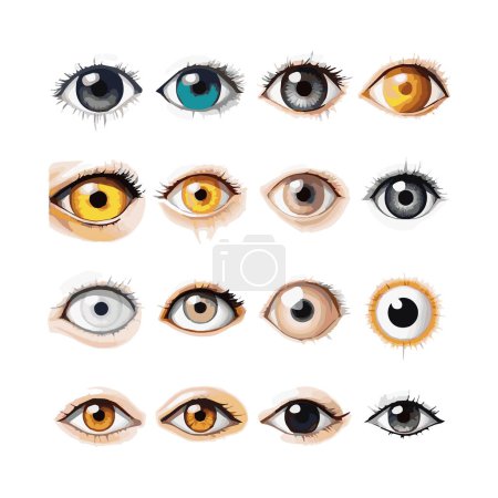Illustration for Set of various hand drawn doodle eyes vector flat illustration. Collection of evil, ra, turkish, greek and esoteric eye different shapes isolated on white background. Colorful clairvoyance elements - Royalty Free Image