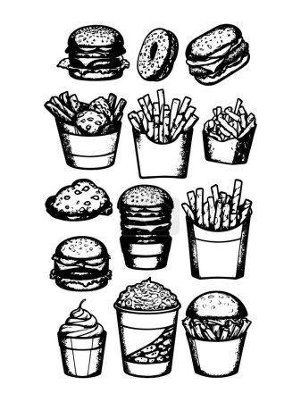Téléchargez les illustrations : Fast Food illustration icône design isolé en arrière-plan blanc - en licence libre de droit