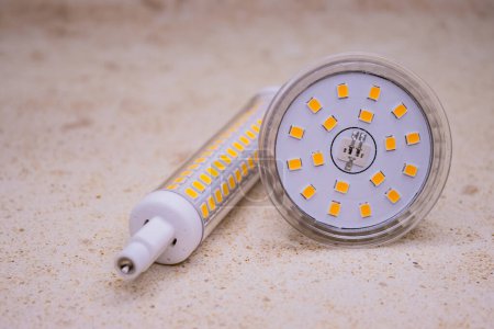 Photo for Led light bulb with yellow and white stripes. - Royalty Free Image