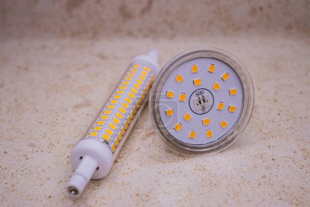 led light bulb with yellow and white stripes.