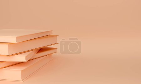 Téléchargez les photos : Stack book monochrome design in pastel orange background , minimal design , 3D rendering - en image libre de droit