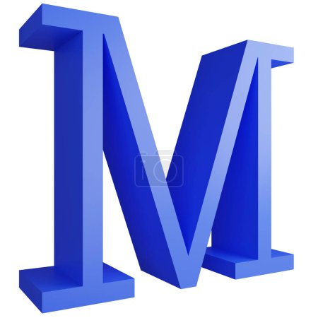 Foto de Alphabet _ M _ side ver icono aislado sobre fondo blanco, 3D renderizar azul letras grandes texto elemento ruta de recorte - Imagen libre de derechos