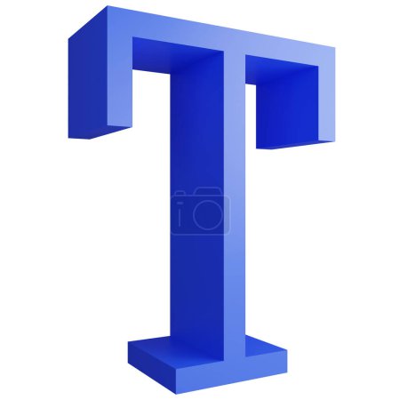 Foto de Alphabet _ T _ side ver icono aislado sobre fondo blanco, 3D renderizar azul letras grandes texto elemento ruta de recorte - Imagen libre de derechos