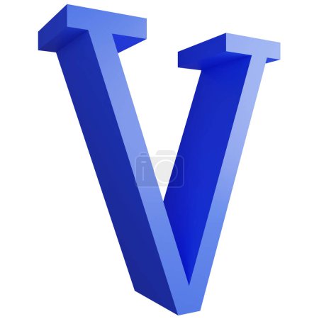 Foto de Alphabet _ V _ side ver icono aislado sobre fondo blanco, 3D renderizar azul letras grandes texto elemento ruta de recorte - Imagen libre de derechos