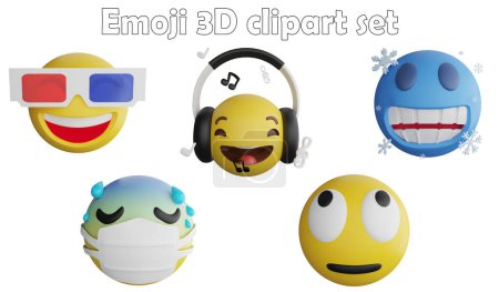 Téléchargez les photos : Emoji clipart element ,3D render emoji and emoticon concept isolated on white background icon set No.7 - en image libre de droit