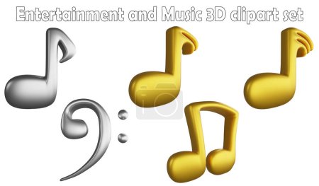 Elemento clipart de notas musicales, entretenimiento de renderizado en 3D y concepto de música aislado en el conjunto de iconos de fondo blanco No.10