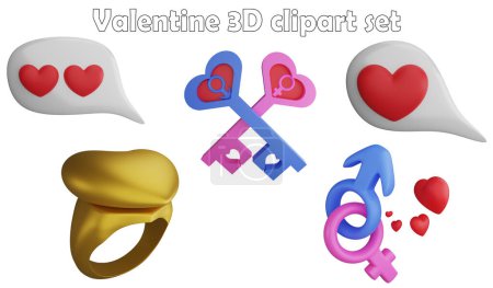 Téléchargez les photos : Élément de clipart de Saint-Valentin, 3D rendent Valentine concept isolé sur fond blanc icône ensemble No.9 - en image libre de droit