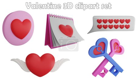 Téléchargez les photos : Élément de clipart de Saint-Valentin, 3D rendent Valentine concept isolé sur fond blanc icône ensemble No.10 - en image libre de droit