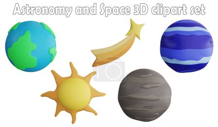Foto de Astronomía y elemento de clipart espacial, 3D renderizar la astronomía y el concepto espacial aislado en el icono de fondo blanco conjunto No.1 - Imagen libre de derechos
