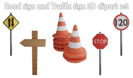 Verkehrszeichen und Verkehrszeichen Clipart-Element, 3D-Render-Verkehrszeichen-Konzept isoliert auf weißem Hintergrund Icon Set No.24