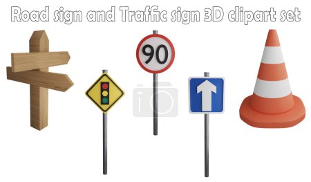 Verkehrszeichen und Verkehrszeichen Clipart-Element, 3D-Render-Verkehrszeichen-Konzept isoliert auf weißem Hintergrund Icon Set No.23