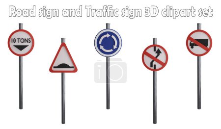 Verkehrszeichen und Verkehrszeichen Clipart-Element, 3D-Render-Verkehrszeichen-Konzept isoliert auf weißem Hintergrund Icon Set No.28