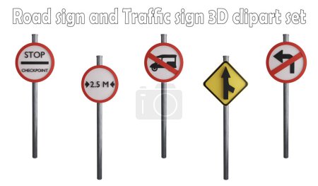 Verkehrszeichen und Verkehrszeichen Clipart-Element, 3D-Render-Verkehrszeichen-Konzept isoliert auf weißem Hintergrund Icon Set No.29