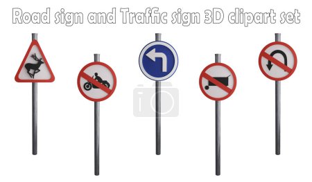 Road sign and traffic sign clipart element ,3D render road sign concept isolated on white background icon set No.30
