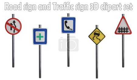Road sign and traffic sign clipart element ,3D render road sign concept isolated on white background icon set No.31