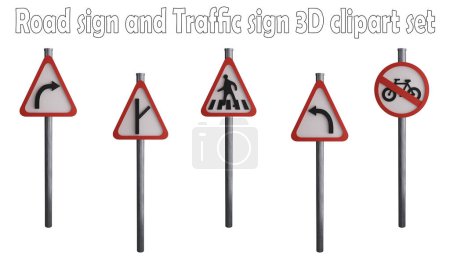 Road sign and traffic sign clipart element ,3D render road sign concept isolated on white background icon set No.33