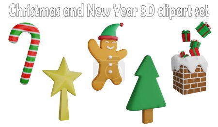 Weihnachten und Neujahr Cliparts-Element, 3D-Rendering Weihnachten Konzept isoliert auf weißem Hintergrund Symbol-Set Nr.13
