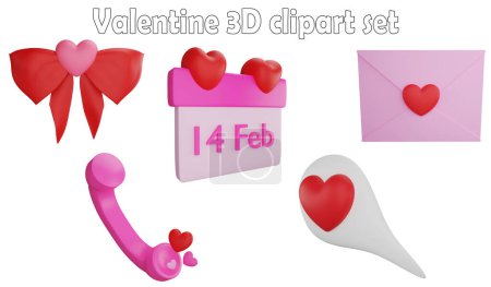 Valentine clipart element ,3D render Valentine concept isolated on white background icon set No.12