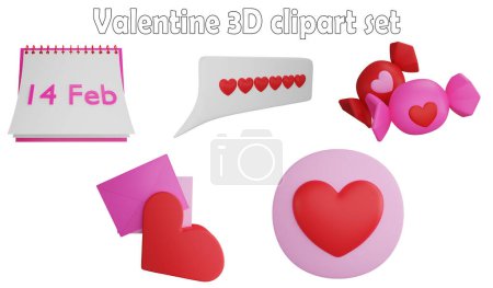 Valentine clipart element ,3D render Valentine concept isolated on white background icon set No.13