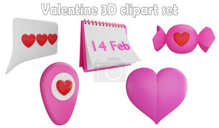Valentine clipart element ,3D render Valentine concept isolated on white background icon set No.14
