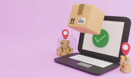 Online shopping, 3d render logistic and delivery icon concept and copy space on pink background