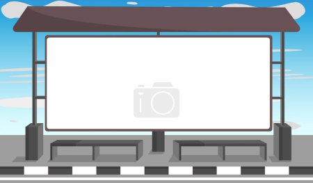 Ilustración de Flat design bus stop and sky  background for copy space. Whiteboard vector infographic - Imagen libre de derechos