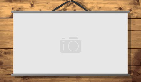 Hanging whiteboard in wooden wall background , copy space vector illustration , blank background