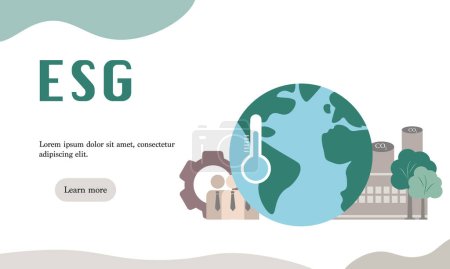ESG concept. Information banner calls to commemorate this companys contribution to environmental, social issues. Vector illustration