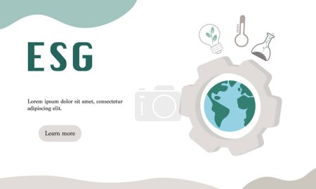 Illustration for ESG concept. Information banner calls to commemorate this companys contribution to environmental, social issues. Vector illustration - Royalty Free Image