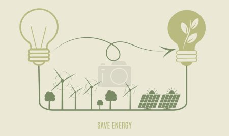 Ilustración de ESG ecology concept . Alternative energy, sustainable eco system, renewable sources, wind turbine, solar panels Vector illustration - Imagen libre de derechos