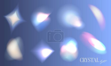 Illustration for Set of transparent light rainbow crystal on a blue background. Vector illustration - Royalty Free Image