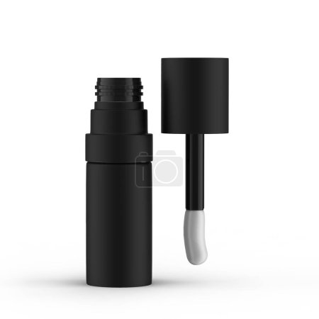 Téléchargez les photos : Mat noir huile à lèvres bouteille ouverte vue de face isolé fond blanc - en image libre de droit
