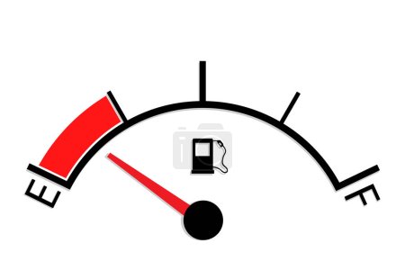 Jauge de réservoir d'essence. Compteur de carburant vide isolé sur fond blanc. Barre de niveau huile. Illustration vectorielle en plan.