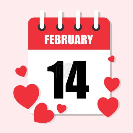 Calendar 14 February. Valentine's day holiday. Love and heart concept. Vector illustration in flat design.