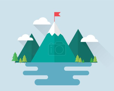 Illustration for Mission mountain concept. Setting goals for successful business. Vector illustrations in flat design. Isolated on background. - Royalty Free Image