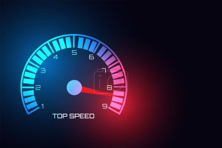 Illustration for Technology speedometer  isolated on black background. Gas tank gauge. Oil level bar. Vector illustration flat design. Concept of maximum speed and power - Royalty Free Image