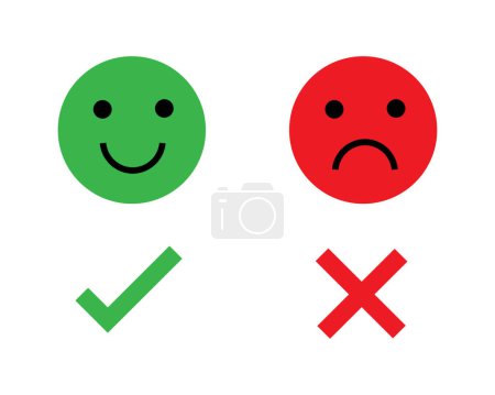 Photo for The right and wrong mark. Emoji shows feelings of happiness and sadness. Vector illustration in flat design. isolated on white background. - Royalty Free Image
