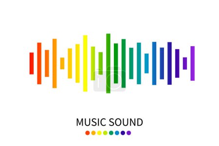 Illustration for Rainbow colorful sound wave on white background. Audio Music signal symbol. Music pulse player beat icon. Vector illustration in flat design. - Royalty Free Image