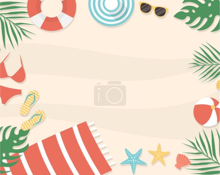 Illustration for Top view of summer holiday background. hello beach vacation. copy space for text input. vector illustration in flat style modern design. - Royalty Free Image