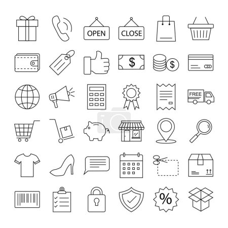Illustration for Set of online shopping thin flat icons. collection e-commerce symbol. vector illustration in flat style. isolated on white background.business marketing concept. - Royalty Free Image