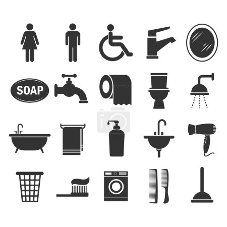 Ilustración de Set de iconos de inodoro aislado sobre fondo blanco. baño negro wc colección de signos. ilustración vectorial en diseño plano. - Imagen libre de derechos
