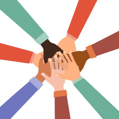 Illustration for Hands of diverse group of people putting together. - Royalty Free Image